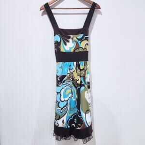 Speechless Womens Brown Retro Print Empire Waist Mini Dress Size Large Y2K Flowy